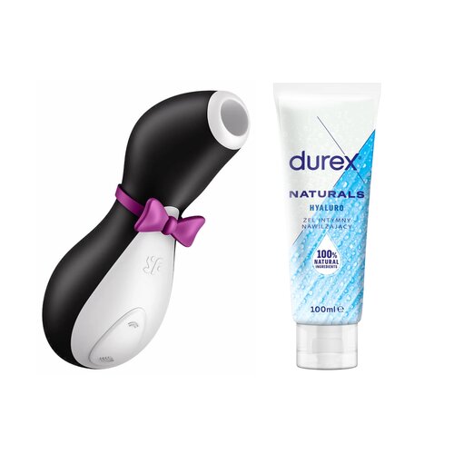 SATISFYER Pingwinek Masażer Bezdotykowy Łechtaczki + Żel intymny DUREX Naturals Hyaluro 100 ml