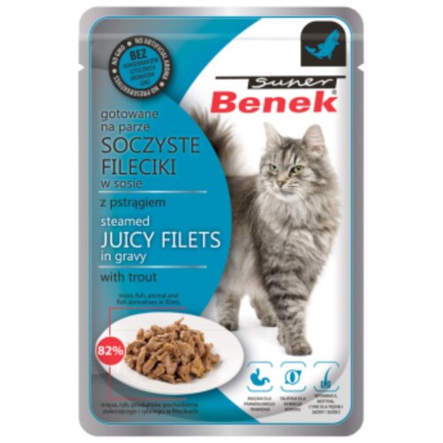 Karma dla kota SUPER BENEK Adult Fileciki w sosie z pstrągiem 85 g