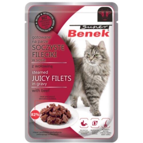 Karma dla kota SUPER BENEK Adult Fileciki w sosie z wołowiną 85 g