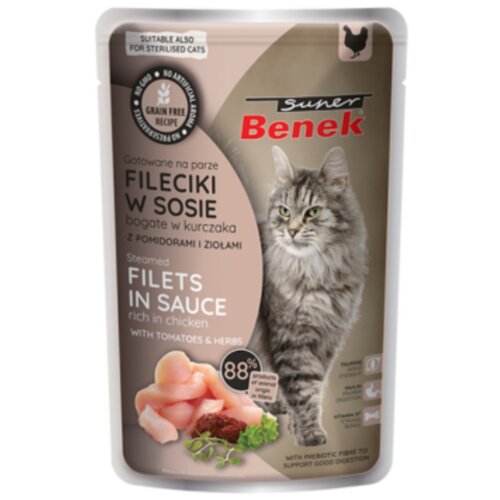 Karma dla kota SUPER BENEK Adult Fileciki Kurczak z pomidorami w sosie 85 g