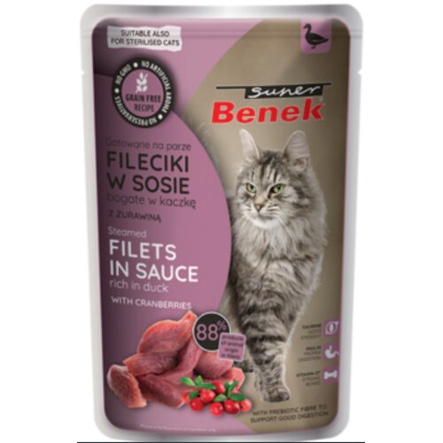 Karma dla kota SUPER BENEK Adult Fileciki Kaczka z żurawiną w sosie 85 g