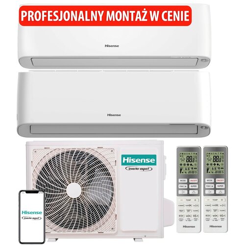 Klimatyzator Multisplit, Pompa ciepła powietrze - powietrze HISENSE Energy Pro + 2AMW42U4RGC (2 pomieszczenia) z usługą montażu