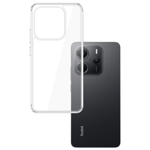 Przezroczyste etui 3MK Armor Case jest pokazane obok smartfona Xiaomi Redmi Note 14 4G, którego tył jest czarny z trzema widocznymi obiektywami aparatu. Na dole telefonu widnieje napis "Redmi".