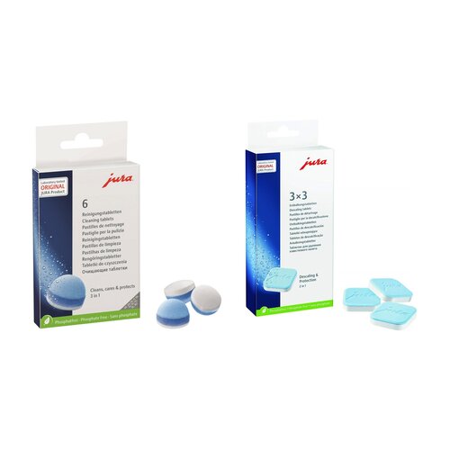 Tabletki czyszczące do ekspresu JURA 24225 (6 sztuk) + Tabletki odkamieniające JURA T000346-000 (9 sztuk)