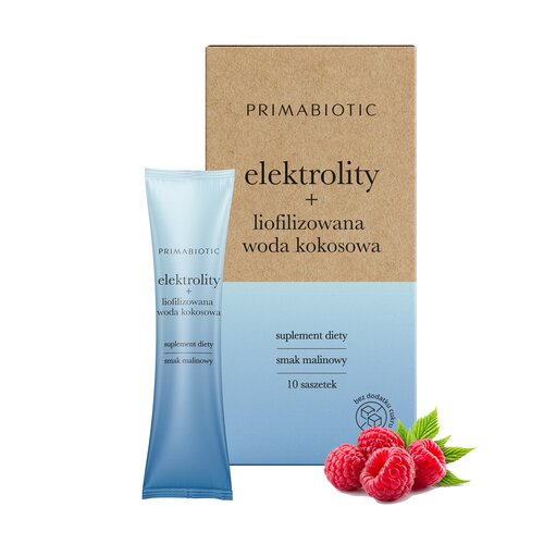 Elektrolity PRIMABIOTIC Liofilizowana woda kokosowa Malinowy (10 x 6 g)