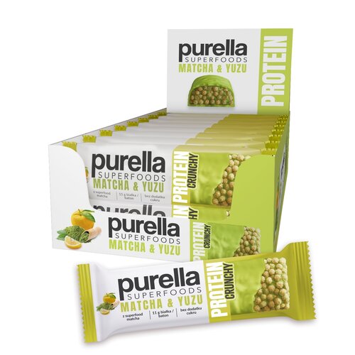 Baton proteinowy PURELLA Superfoods Chrupiąca matcha-yuzu (15 x 45 g)