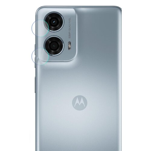 Zdjęcie przedstawia tylną część srebrnego smartfona z dwoma obiektywami aparatu i logo Motorola na obudowie. Obok obiektywów widoczny jest napis "50MP QUAD PIXEL".