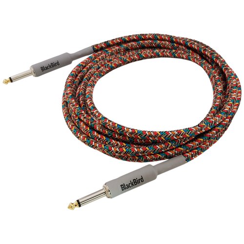 Na zdjęciu znajduje się kolorowy kabel z wtykami Jack 6.3 mm, z widocznym napisem "BlackBird" na obu końcówkach. Kabel jest zwinięty w pętlę, a jego oplot ma wzór w różnych kolorach.