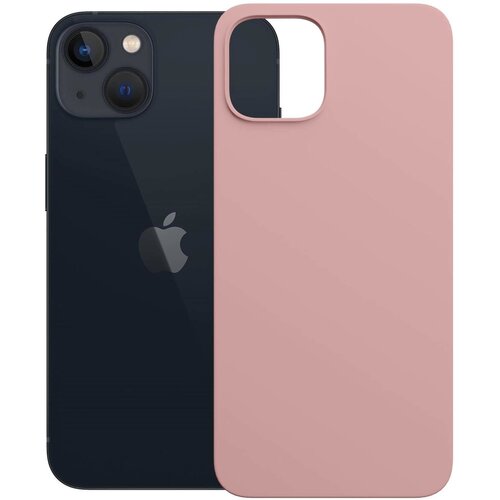 Różowe etui 3MK Hardy MagSilicone do Apple iPhone 15 Plus jest pokazane obok telefonu, na którym widoczne jest logo w kształcie nadgryzionego jabłka. Etui ma wycięcie na aparat i jest wykonane z gładkiego materiału.