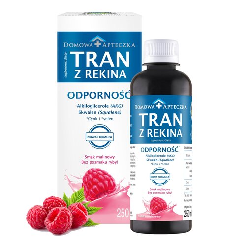 Kompleks witamin i minerałów DOMOWA APTECZKA Tran z rekina Malinowy (250 ml)