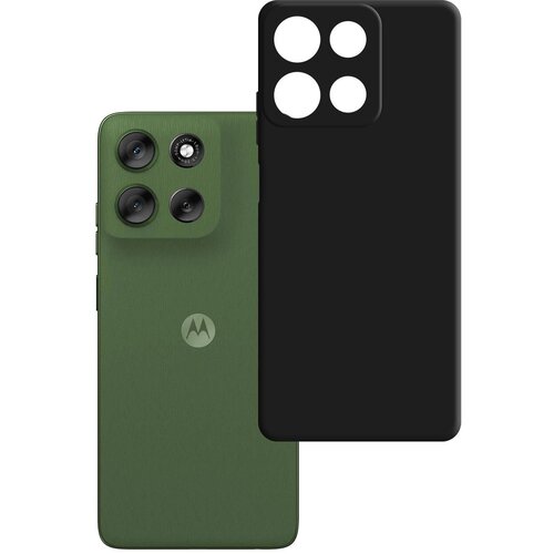 Zielony telefon z trzema obiektywami aparatu i logo Motorola obok czarnego etui z czterema wycięciami na obiektywy.