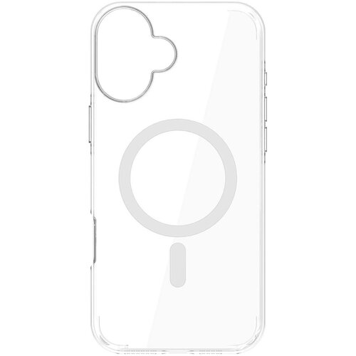 Przezroczyste etui na telefon z wycięciem na aparat i widocznym okrągłym wzorem na środku, przeznaczone do modelu Apple iPhone 17. Produkt jest wykonany z przezroczystego materiału, co pozwala na widoczność urządzenia.