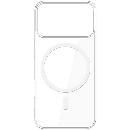 Przezroczyste etui na telefon z wyraźnie zaznaczonym okręgiem na środku, przeznaczone do modelu Apple iPhone 17 Pro. Produkt ma prostokątny kształt z zaokrąglonymi rogami i wycięciem na aparat u góry.