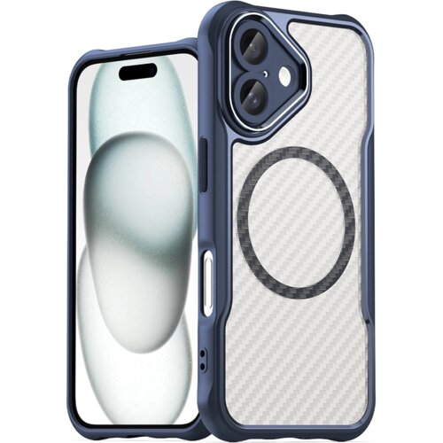 Na zdjęciu widoczne jest niebieskie etui na telefon z wycięciem na aparat i okrągłym wzorem na tylnej części. Obok etui znajduje się telefon z wyświetlaczem pokazującym abstrakcyjny wzór w odcieniach szarości i zieleni.
