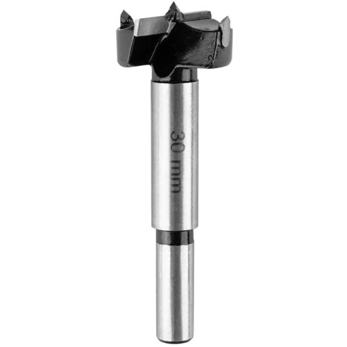 Na zdjęciu widoczny jest metalowy frez GRAPHITE 56T604 z ostrzem w kolorze czarnym i srebrnym trzonkiem, na którym znajduje się napis "30 mm".