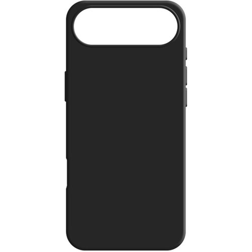 Czarne etui na telefon z wycięciem na aparat w górnej części. Powierzchnia etui jest gładka i jednolita, bez widocznych wzorów czy napisów.