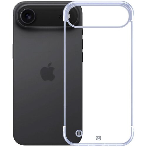Na zdjęciu widoczny jest czarny smartfon z logo w kształcie nadgryzionego jabłka oraz przezroczyste etui z napisem "3mk" na dole. Etui jest dopasowane do kształtu telefonu, z wycięciami na aparat i przyciski.
