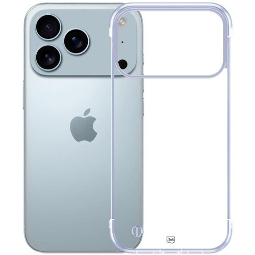 Na zdjęciu widoczny jest przezroczysty futerał na telefon z trzema otworami na aparaty, obok którego znajduje się smartfon z logo jabłka. Na futerale znajduje się małe logo "3mk".