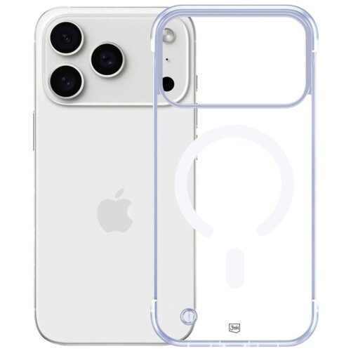 Przezroczyste etui z logo "3mk" jest umieszczone obok smartfona z trzema aparatami i logo jabłka na tylnej obudowie. Etui ma wycięcia na aparaty i porty, a na jego powierzchni widoczny jest okrągły wzór.