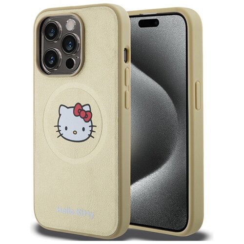 Etui HELLO KITTY Leather Kitty Head MagSafe do Apple iPhone 15 Pro Złoty