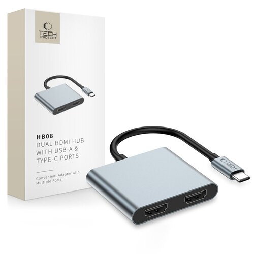 Hub TECH-PROTECT HB08 4w1 USB Typ-C, Pasywny Szary