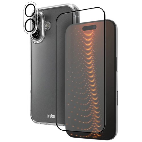 Etui SBS D3O 3w1 do Apple iPhone 16 Przezroczysty + Szkło hartowane + Nakładka na obiektyw