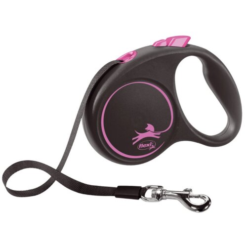 Smycz FLEXI Black Design S (5 m - 15 kg) Czarno-różowy