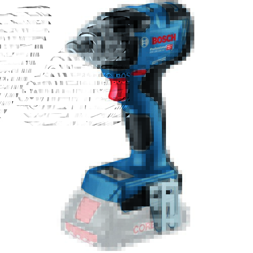 Zakrętarka udarowa w kolorze niebieskim z czarnymi i czerwonymi elementami, z widocznym logo "BOSCH Professional" oraz oznaczeniem "GDS 18V-330 HC". Produkt posiada metalowy uchwyt i miejsce na akumulator z napisem "ProCORE".