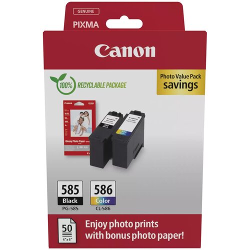 Zestaw tuszów CANON PG-585 / CL-586 Czarny 7.3 ml, Kolorowy 9.9 ml 6205C004 + Papier fotograficzny