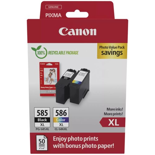 Zestaw tuszów CANON PG-585 XL / CL-586 XL Czarny 10.3 ml, Kolorowy 14.1 ml 6204C005 + Papier fotograficzny