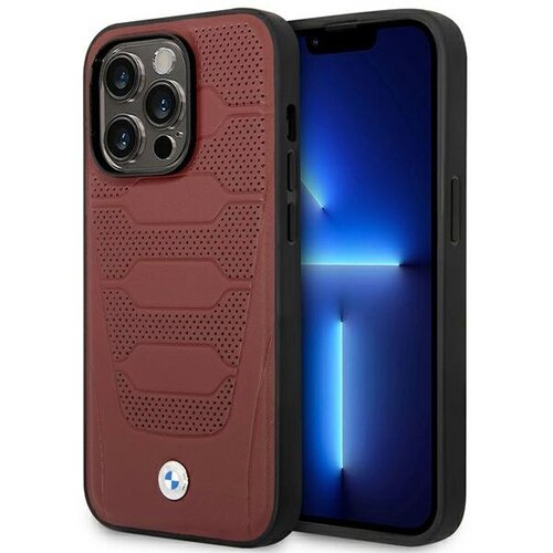 Etui BMW Leather Seats Pattern MagSafe do Apple iPhone 14 Pro Max Burgundowy