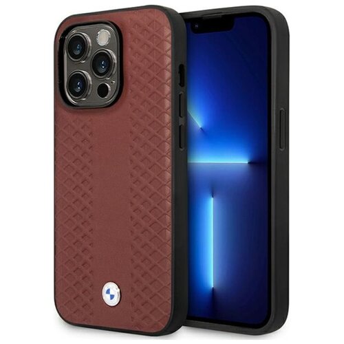 Etui BMW Leather Diamond Pattern MagSafe do Apple iPhone 14 Pro Burgundowy