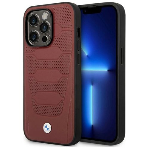 Etui BMW Leather Seats Pattern MagSafe do Apple iPhone 14 Pro Burgundowy