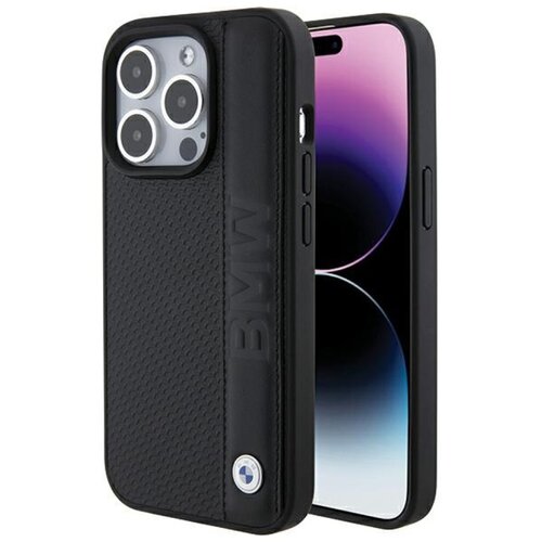 Etui BMW Leather Textured & Stripe do Apple iPhone 15 Pro Max Czarny