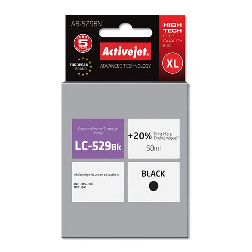 Tusz ACTIVEJET do Brother LC-529BK Czarny 58 ml AB-529BN