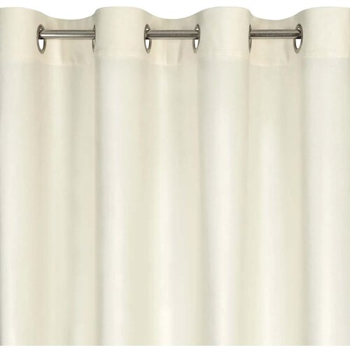 Kremowo-szampańska zasłona z metalowymi przelotkami na karnisz, o gładkiej fakturze. Produkt to "Zasłona EUROFIRANY Tori 140 x 250 cm".