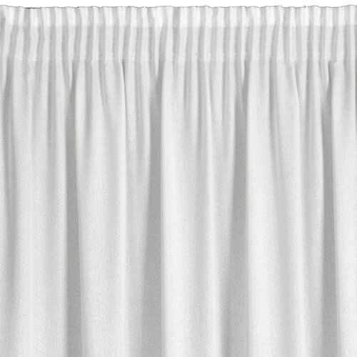 Biała zasłona o gęstym marszczeniu, wykonana z lekkiego materiału, wisi swobodnie. Produkt to "Zasłona EUROFIRANY Eris 140 x 270 cm Biały".