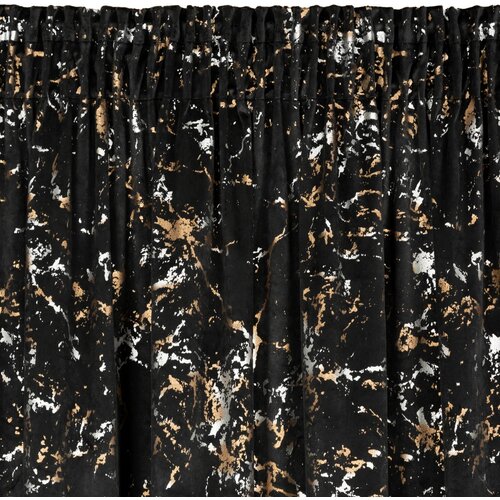 Zasłona o wzorze marmurkowym w kolorach czarno-szampańskim z białymi akcentami, z marszczeniem u góry. Produkt: "Zasłona EUROFIRANY Dori 140 x 270 cm Czarno-szampański".