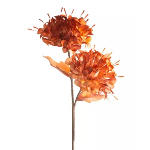 Pomarańczowy kwiat dekoracyjny o wysokości 88 cm z dużymi, pełnymi płatkami i długą łodygą. Produkt to "Kwiat dekoracyjny EUROFIRANY Flore 460290".