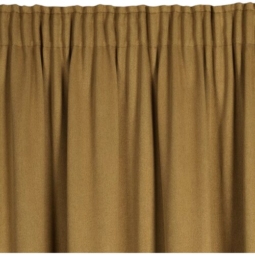 Zasłona w kolorze miodowym o gładkiej fakturze, z widocznymi pionowymi fałdami. Produkt ma wymiary 130 x 300 cm.