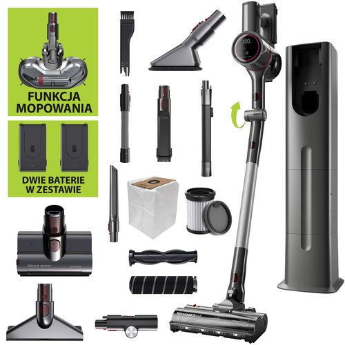 Odkurzacz GÖTZE&JENSEN VV950S ze stacją czyszcząco-ładującą, z funkcją mycia i polerowania, 2 baterie w zestawie