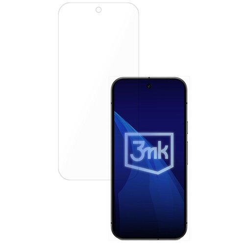 Na zdjęciu widoczne jest szkło hybrydowe 3MK FlexibleGlass Lite do Google Pixel 10/10 Pro, obok którego znajduje się smartfon z wyświetlaczem pokazującym logo "3mk". Szkło jest przezroczyste i ma wycięcie na kamerę przednią.