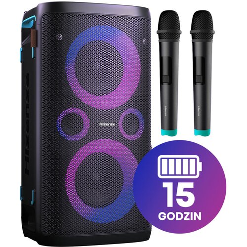 Power Audio HISENSE Party Rocker One Plus, 300W,  BT,  Bateria 15 godzin,  Dwa mikrofony w zestawie,  Ładowarka indukcyjna