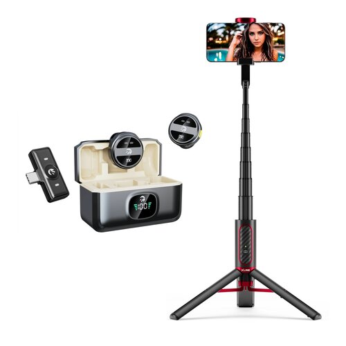 Mikrofon HAWK HW-MIC201 + Uchwyt selfie XLINE Premium BSF801 Bluetooth Czarno-czerwony
