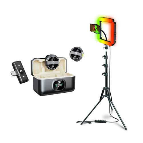 Mikrofon HAWK HW-MIC201 + Lampa pierścieniowa do smartfona segmentowa RGB XLINE SF700 selfie