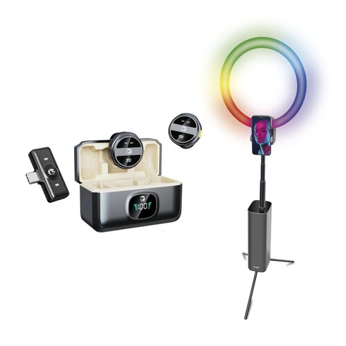 Mikrofon HAWK HW-MIC201 + Lampa pierścieniowa do smartfona składana RGB XLINE SF800 selfie