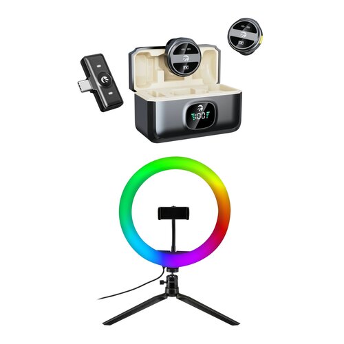Mikrofon HAWK HW-MIC201 + Lampa pierścieniowa LED VÖGEL SF400 RGB selfie