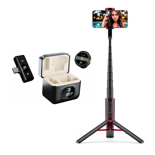 Mikrofon HAWK HW-MIC101 + Uchwyt selfie XLINE Premium BSF801 Bluetooth Czarno-czerwony