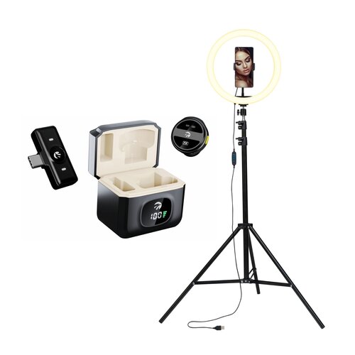 Mikrofon HAWK HW-MIC101 + Lampa pierścieniowa XLINE SF600 selfie ze statywem 210 cm