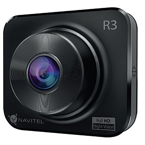 Czarny wideorejestrator z dużym obiektywem, na którym widnieje logo "NAVITEL" oraz oznaczenia "R3" i "Full HD Night Vision". Obudowa ma zaokrąglone rogi i gładką powierzchnię.